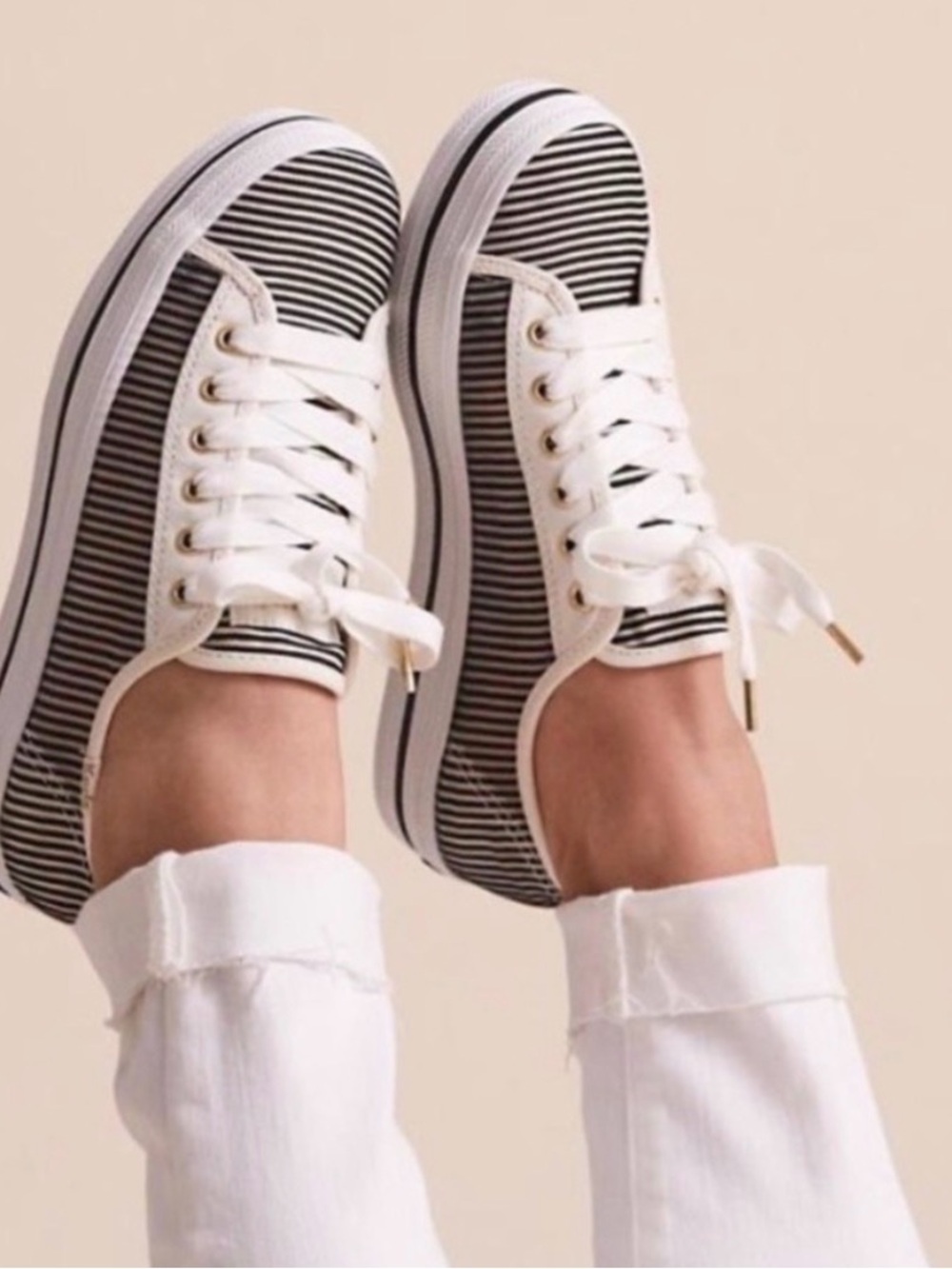 kate spade Black & White Striped Canvas Sneakers